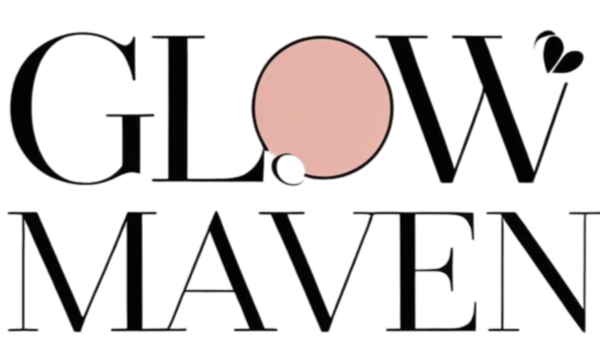 Logo of 'Glow Maven' with a pink circle and leaf on a white background